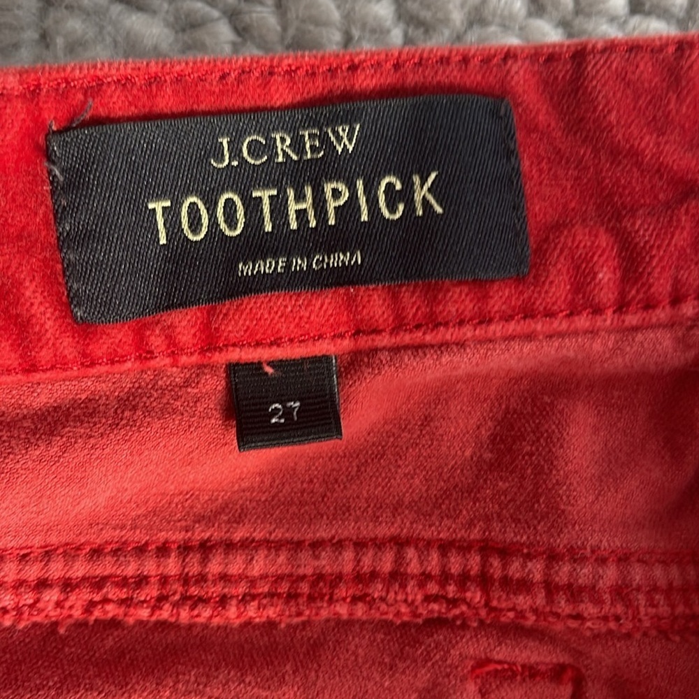 J.Crew size 27 Red Velour Toothpick Jeans - Picture 3 of 6